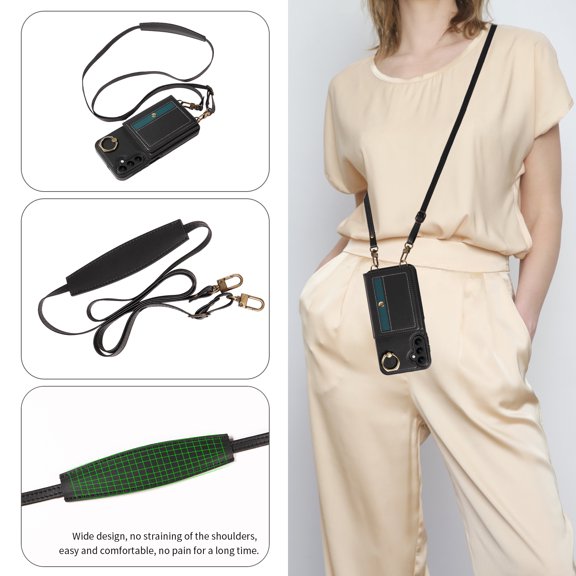 Allytechgroup Wallet Case for Samsung Galaxy A24 4G, Shockproof PU Leather & TPU Flip Stand Slim Fit with Card Slots and Ring Holder Shoulder Strap, Stay Stylish and Organized, Black