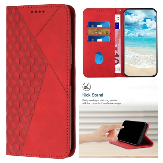 Allytechgroup Wallet Case for Samsung Galaxy A26 5G with Card Cash Slots & Kickstand, Luxury PU Leather Soft TPU Inner Shockproof Anti-Fall Magnetic Closure Case for Samsung Galaxy A26 5G, Red