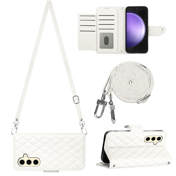Allytechgroup Wallet Case for Samsung Galaxy A26 5G with Card Cash Slots, Luxury Premium PU Leather Kickstand Shoulder Strap Lanyard Shockproof Anti-Fall Full Body Protective Flip Shell, White