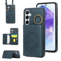 Allytechgroup Wallet Case for Samsung Galaxy A26 5G, Magnetic Cover with Crossbody Shoulder Strap & Ring Holder Kickstand Cards Slots Compatible with Car Mount Stylish Phone Case Shell, Blue