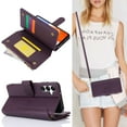 thumbnail image 1 of Allytechgroup Wallet Case for Samsung Galaxy A35, RFID Blocking Shoulder Strap Hand Wrist Zipper Pocket Cards Slots Stand Protective Anti-Scratch Galaxy A35 Case for Women Girls,Purple, 1 of 10