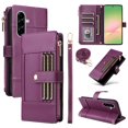 thumbnail image 1 of Allytechgroup Card Holder Slim Stand Shockproof PU Leather Wallet Cell Phone Case with Shoulder Strap Wrist Strap for Samsung Galaxy A36 5G, Purple, 1 of 11