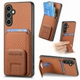 thumbnail image 1 of Allytechgroup Wallet Case for Samsung Galaxy A52 5G, Premium PU Leather Carbon Fiber Texture Back Cover with Cards Holder Kickstand Phone Case for Women Men, Brown, 1 of 8