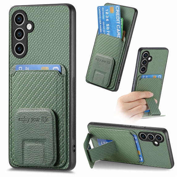 Allytechgroup Wallet Case for Samsung Galaxy A52 5G, Premium PU Leather Carbon Fiber Texture Back Cover with Cards Holder Kickstand Phone Case for Women Men, Green