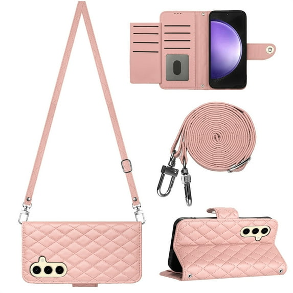 Allytechgroup Wallet Case for Samsung Galaxy A56 5G with Card Cash Slots, Luxury Premium PU Leather Kickstand Shoulder Strap Lanyard Shockproof Anti-Fall Full Body Protective Flip Shell, Coralpink