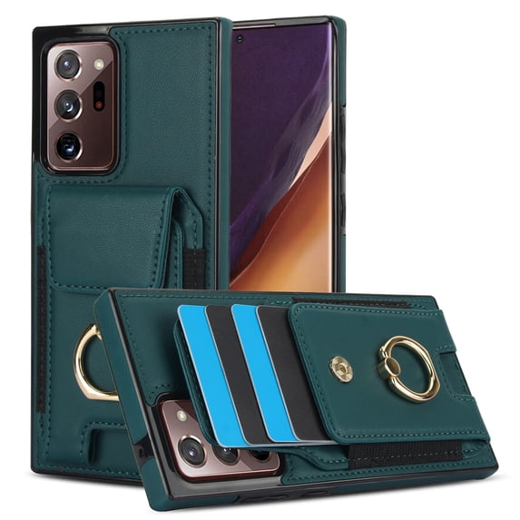Allytechgroup Wallet Case for Samsung Galaxy Note 20 Ultra, PU Leather Cards Slots Ring Kickstand Anti-Scratch Stylish Phone Case Cover for Women Men, Green