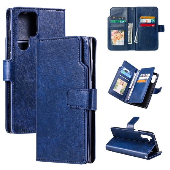 Allytechgroup Wallet Case for Samsung Galaxy S20 Ultra, 9 Cards Slots Flip Stand RFID Blocking Bumper Shockproof Vintage PU Leather Phone Case Cover for Galaxy S20 Ultra, Blue