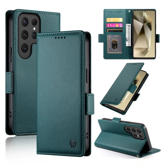 Allytechgroup Wallet Case for Samsung Galaxy S20 Ultra, Premium PU Leather Cards Slots Shockproof Flip Cover Stand Feature Magnetic Closure Retro Business Style Cover for Galaxy S20 Ultra, Darkgreen