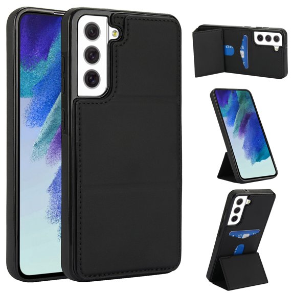 Allytechgroup Wallet Case for Samsung Galaxy S21 FE with Credit Card Slot, PU Leatehr Phone Case with Stand RFID Blocking Shockproof Back Cover for Samsung Galaxy S21 FE for Women Men, Black