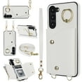 thumbnail image 1 of Allytechgroup Wallet Case for Samsung Galaxy S21, RFID Blocking Crossbody Shoulder Strap Hand Wrist Cards Holder Ring Stand Bumper Drop Protection Phone Case for Girls Women, White, 1 of 9