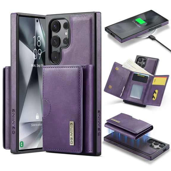 Allytechgroup Wallet Case for Samsung Galaxy S21 Ultra, PU Leather Wallet Case with Detachable Cards Holder Kickstand Support Wireless Charging Shockproof Protective Bumper for Women Men, Purple