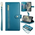 thumbnail image 1 of Allytechgroup Wallet Case for Samsung Galaxy S22, 9 Cards Holder + Zipper Pocket + Hand Wrist Shockproof Stand Flip Cover RFID Blocking Phone Case for Women Men, Blue, 1 of 9