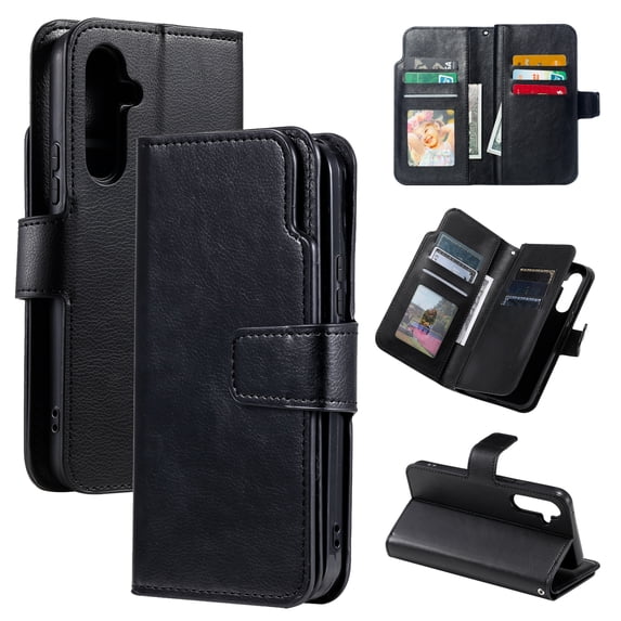 Allytechgroup Wallet Case for Samsung Galaxy S22, 9 Cards Slots Flip Stand RFID Blocking Bumper Shockproof Vintage PU Leather Phone Case Cover for Galaxy S22, Black
