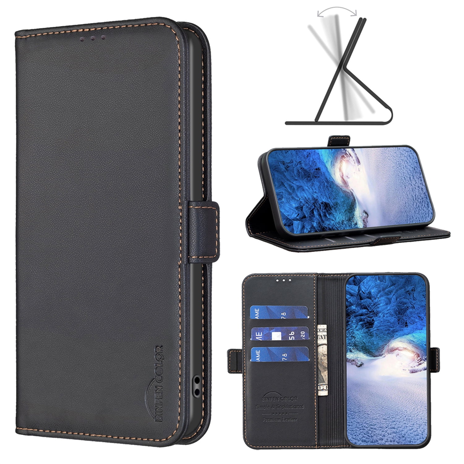 Allytechgroup Wallet Case for Samsung Galaxy S22 with Credit Card Slot, PU Leather Flip Case with Kickstand Military Grade Drop Protection for Samsung Galaxy S22 Women Men, Black