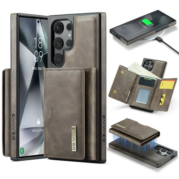 Allytechgroup Wallet Case for Samsung Galaxy S22, PU Leather Wallet Case with Detachable Cards Holder Kickstand Support Wireless Charging Shockproof Protective Bumper for Women Men, Coffee