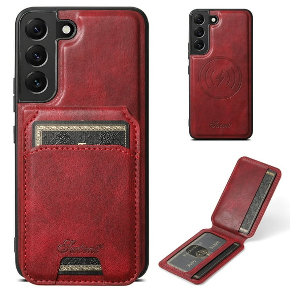 Allytechgroup Wallet Case for Samsung Galaxy S22 Plus Compatible with MagSafe Detachable Pocket Wallet Magnetic Card Bag PU Leather Case with Kickstand Credit Card Slots Wireless Charging - Red