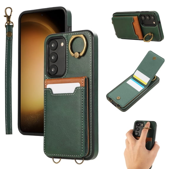 Allytechgroup Wallet Case for Samsung Galaxy S22 Plus with Credit Card Slot, RFID Blocking PU Leather Flip Case with Lanyard & Kickstand Shockproof and Anti-Scratch Bumper for Women Girls, Green