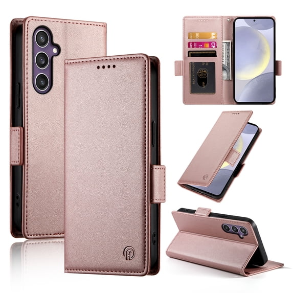 Allytechgroup Wallet Case for Samsung Galaxy S22 Plus, Premium PU Leather Cards Slots Shockproof Flip Cover Stand Feature Magnetic Closure Retro Business Style Case Cover for Galaxy S22 Plus, Rosegold