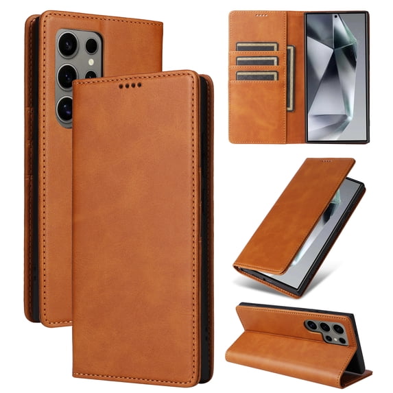 Allytechgroup Wallet Case for Samsung Galaxy S22 Ultra, Built-in Credit Card Slot RFID Blocking PU Leather Flip Stand Magnetic Closure Case Shockproof for Samsung Galaxy S22 Ultra, Brown