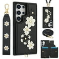 thumbnail image 1 of Allytechgroup Wallet Case for Samsung Galaxy S22 Ultra, Floral Series with Crossbody Shoulder Strap + Hand Wrist Cards Holder Shockproof Drop Proof Protective Case Cover for Galaxy S22 Ultra, Black, 1 of 9