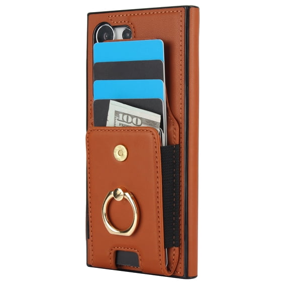 Allytechgroup Wallet Case for Samsung Galaxy S22 Ultra, PU Leather Cards Slots Ring Kickstand Anti-Scratch Stylish Phone Case Cover for Women Men, Brown