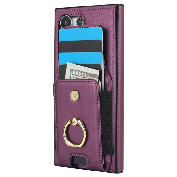 Allytechgroup Wallet Case for Samsung Galaxy S22 Ultra, PU Leather Cards Slots Ring Kickstand Anti-Scratch Stylish Phone Case Cover for Women Men, Purple