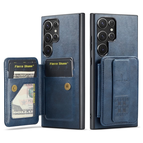 Allytechgroup Wallet Case for Samsung Galaxy S22 Ultra, RFID Blocking Premium PU Leather Cards Holder Retro Shockproof Scratch Resistance Phone Case for Women Men, Blue