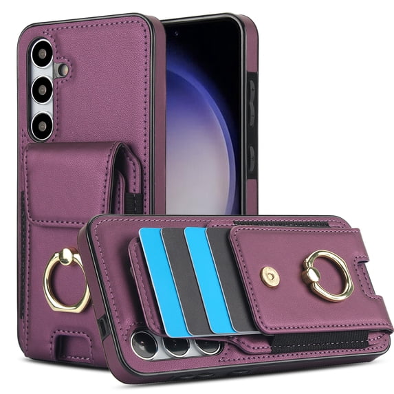 Allytechgroup Wallet Case for Samsung Galaxy S23 FE 5G, PU Leather Cards Slots Ring Kickstand Anti-Scratch Stylish Phone Case Cover for Women Men, Purple
