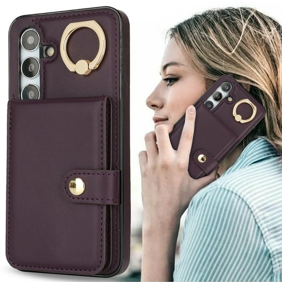 Allytechgroup Wallet Case for Samsung Galaxy S23 FE with Card Slots, RFID Blocking Ring Holder Kickstand Bumper Anti-Scratch Slim Phone Case Cover for Galaxy S23 FE, Purple