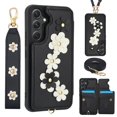 thumbnail image 1 of Allytechgroup Wallet Case for Samsung Galaxy S23 FE, Floral Series with Crossbody Shoulder Strap + Hand Wrist Cards Holder Shockproof Drop Proof Protective Case Cover for Galaxy S23 FE, Black, 1 of 9