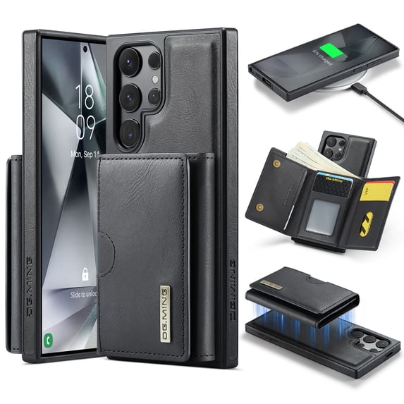 Allytechgroup Wallet Case for Samsung Galaxy S23 FE, PU Leather Wallet Case with Detachable Cards Holder Kickstand Support Wireless Charging Shockproof Protective Bumper for Women Men, Black