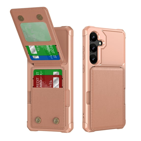 Allytechgroup Wallet Case for Samsung Galaxy S23, PU Leather Hard PC Back Cover Shockproof Kickstand Bumper Anti-Slip Magnetic Closure Case Cover for Women Men, Rosegold