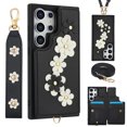 thumbnail image 1 of Allytechgroup Wallet Case for Samsung Galaxy S23 Ultra, Floral Series with Crossbody Shoulder Strap + Hand Wrist Cards Holder Shockproof Drop Proof Protective Case Cover for Galaxy S23 Ultra, Black, 1 of 9