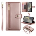 thumbnail image 1 of Allytechgroup Wallet Case for Samsung Galaxy S24 FE, 9 Cards Holder + Zipper Pocket + Hand Wrist Shockproof Stand Flip Cover RFID Blocking Phone Case for Women Men, Pink, 1 of 9