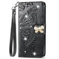 thumbnail image 1 of Allytechgroup Wallet Case for Samsung Galaxy S24 FE, Bling Sparkly Diamond PU Leather Phone Case with Credit Card Slot Wirst Strap Support Wireless Charging Shockproof Bumper, Black, 1 of 9