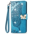 thumbnail image 1 of Allytechgroup Wallet Case for Samsung Galaxy S24 FE, Bling Sparkly Diamond PU Leather Phone Case with Credit Card Slot Wirst Strap Support Wireless Charging Shockproof Bumper, Blue, 1 of 9