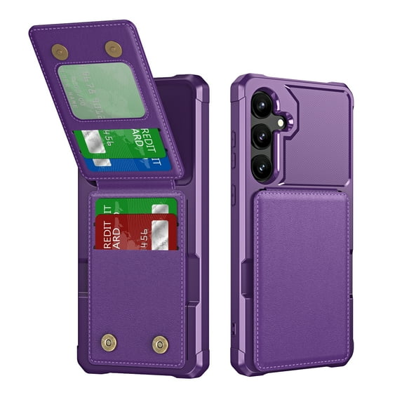 Allytechgroup Wallet Case for Samsung Galaxy S24, PU Leather Hard PC Back Cover Shockproof Kickstand Bumper Anti-Slip Magnetic Closure Case Cover for Women Men, Purple