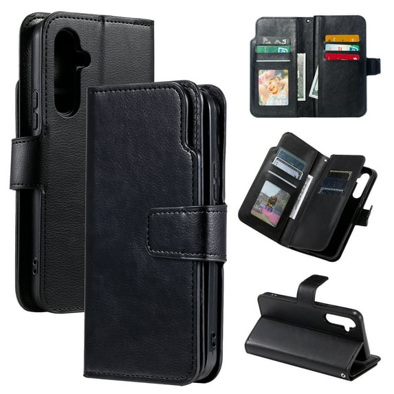 Allytechgroup Wallet Case for Samsung Galaxy S24 Plus, 9 Cards Slots Flip Stand RFID Blocking Bumper Shockproof Vintage PU Leather Phone Case Cover for Galaxy S24 Plus, Black
