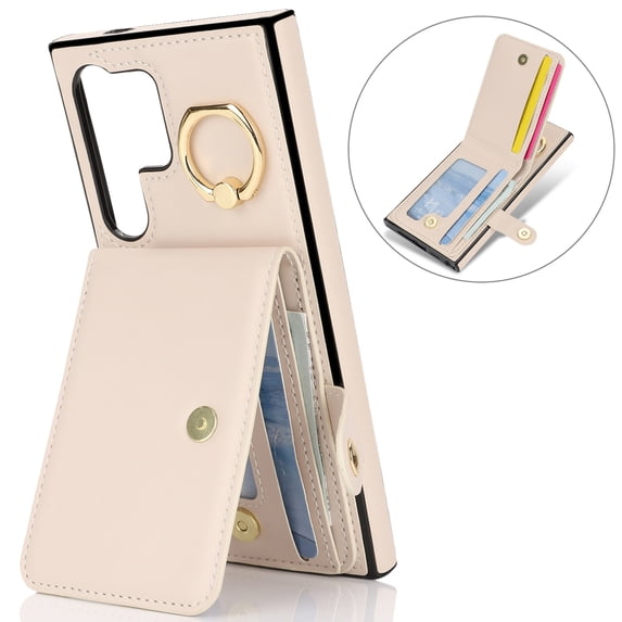 Allytechgroup Wallet Case for Samsung Galaxy S24 Ultra with Card Slots, RFID Blocking Ring Holder Kickstand Bumper Anti-Scratch Slim Phone Case Cover for Galaxy S24 Ultra, White