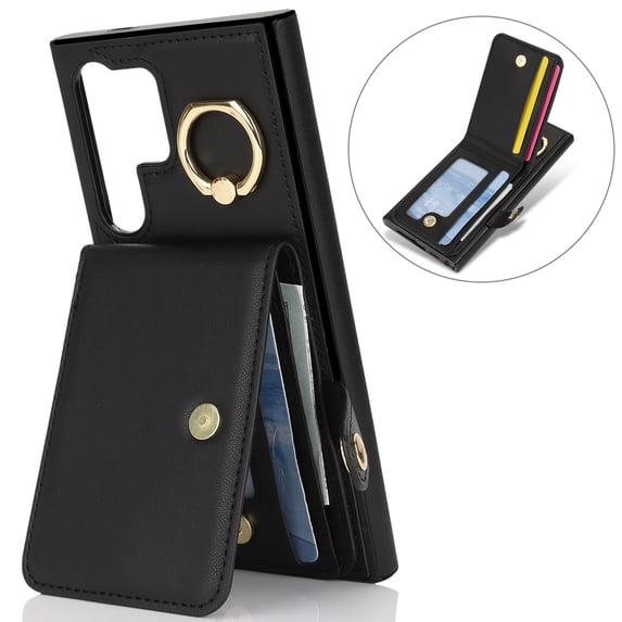 Allytechgroup Wallet Case for Samsung Galaxy S24 Ultra with Card Slots, RFID Blocking Ring Holder Kickstand Bumper Anti-Scratch Slim Phone Case Cover for Galaxy S24 Ultra, Black