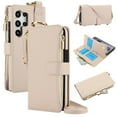 thumbnail image 1 of Allytechgroup Wallet Case for Samsung Galaxy S24 Ultra, RFID Blocking Multiple Cards Holder Zipper Pocket Hand Strap Shockproof Stand Phone Case with Crossbody Lanyard for Women Girls, White, 1 of 7
