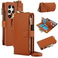 thumbnail image 1 of Allytechgroup Wallet Case for Samsung Galaxy S24 Ultra, RFID Blocking Multiple Cards Holder Zipper Pocket Hand Strap Shockproof Stand Phone Case with Crossbody Lanyard for Women Girls, Brown, 1 of 7