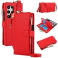 thumbnail image 1 of Allytechgroup Wallet Case for Samsung Galaxy S24 Ultra, RFID Blocking Multiple Cards Holder Zipper Pocket Hand Strap Shockproof Stand Phone Case with Crossbody Lanyard for Women Girls, Red, 1 of 7