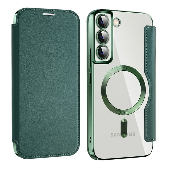 Allytechgroup Wallet Case for Samsung Galaxy S25 Edge with Card Slots & Lens Protector, Compatible with MagSafe, Slim Shockproof Anti-Scratch Clear Back Panel [RFID Blocking] Case, Darkgreen