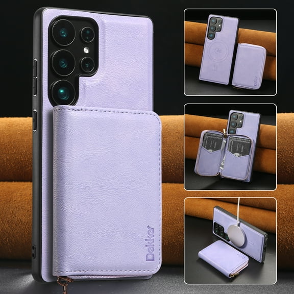 Allytechgroup Wallet Case for Samsung Galaxy S25 Edge with Detachable Cards Holder, RFID Blocking PU Leather Phone Shell Support Wireless Charging Rugged Heavy Duty Durable Cover Case, Purple