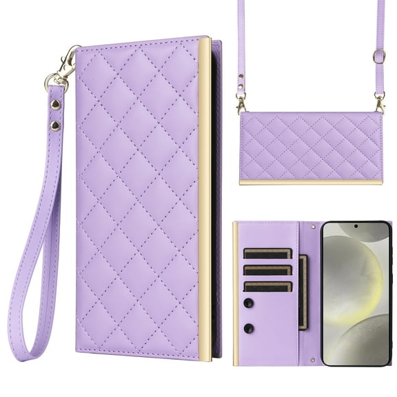 Allytechgroup Wallet Case for Samsung Galaxy S25 FE 6.7" 2025, with Crossbody Shoulder Strap & Hand Wrist Cards Holder Cash Pocket Flip Cover Stand Protective Phone Case for Galaxy S25 FE, Purple