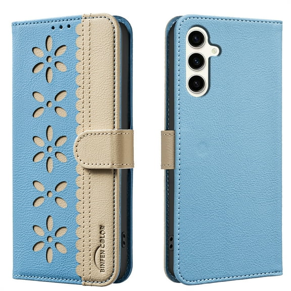 Allytechgroup Wallet Case for Samsung Galaxy S25 FE, PU Leather Case with Credit Card Slot Magnetic Closure Floral Cutout Shockproof Protective Back Cover for Samsung Galaxy S25 FE, Lightblue