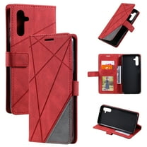 Allytechgroup Wallet Case for Samsung Galaxy S25 FE, RFID Blocking PU Leather Shockproof Cards Holder Flip Stand Cover Wallet Case for Women Men with Hand Wrist Strap, Red