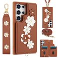 thumbnail image 1 of Allytechgroup Wallet Case for Samsung Galaxy S25+, Floral Series with Crossbody Shoulder Strap + Hand Wrist Cards Holder Shockproof Drop Proof Protective Case Cover for Samsung Galaxy S25+, Brown, 1 of 9