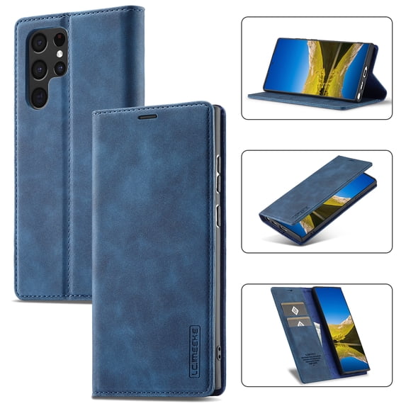 Allytechgroup Wallet Case for Samsung Galaxy S25, Kickstand Magnetic Closure Cover with Card Slots & Cash Pocket, Full Body Protection Soft TPU Shockproof Case for Women Men, Blue